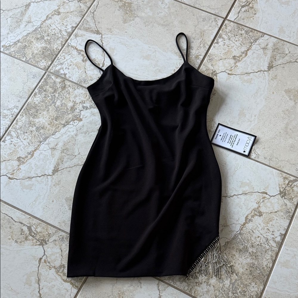 City studio black dress rhinestone fringe size 13